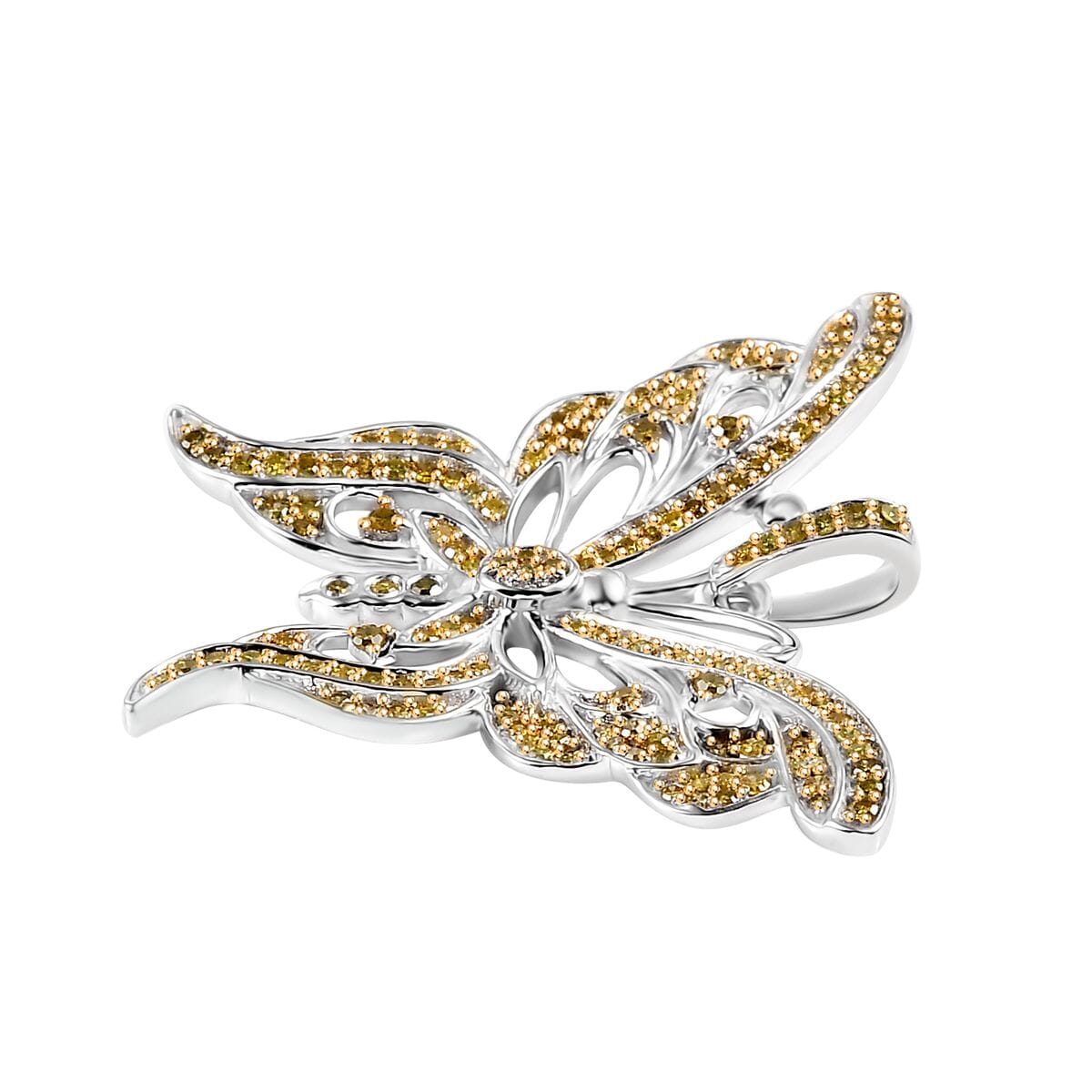 Yellow Diamond 0.55 ctw Butterfly Pendant in Rhodium Over Sterling Silver image number 3