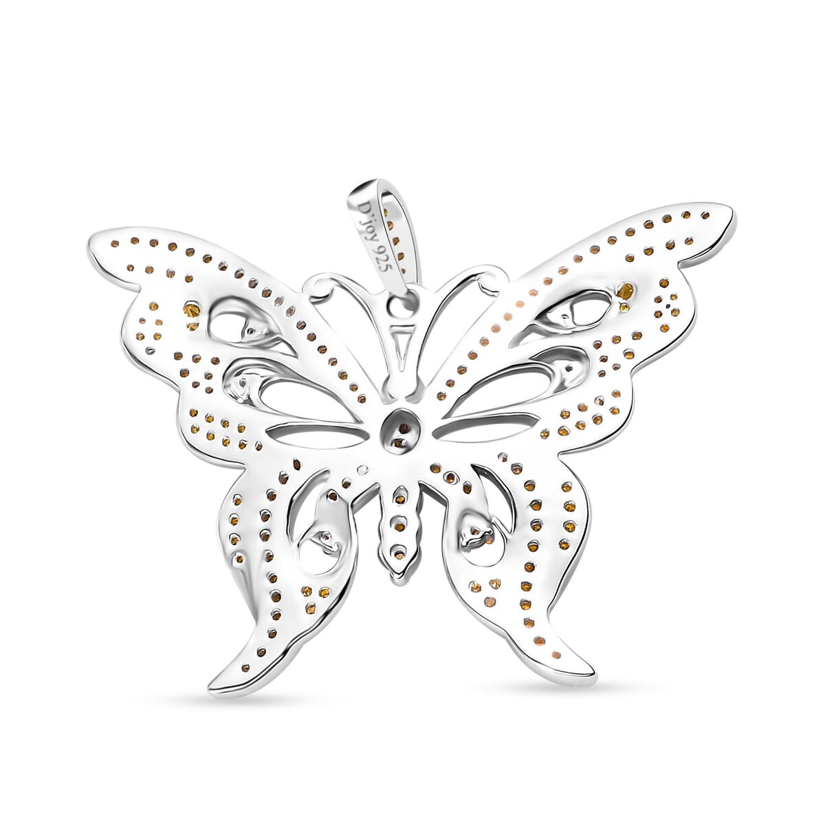 Yellow Diamond 0.55 ctw Butterfly Pendant in Rhodium Over Sterling Silver image number 4