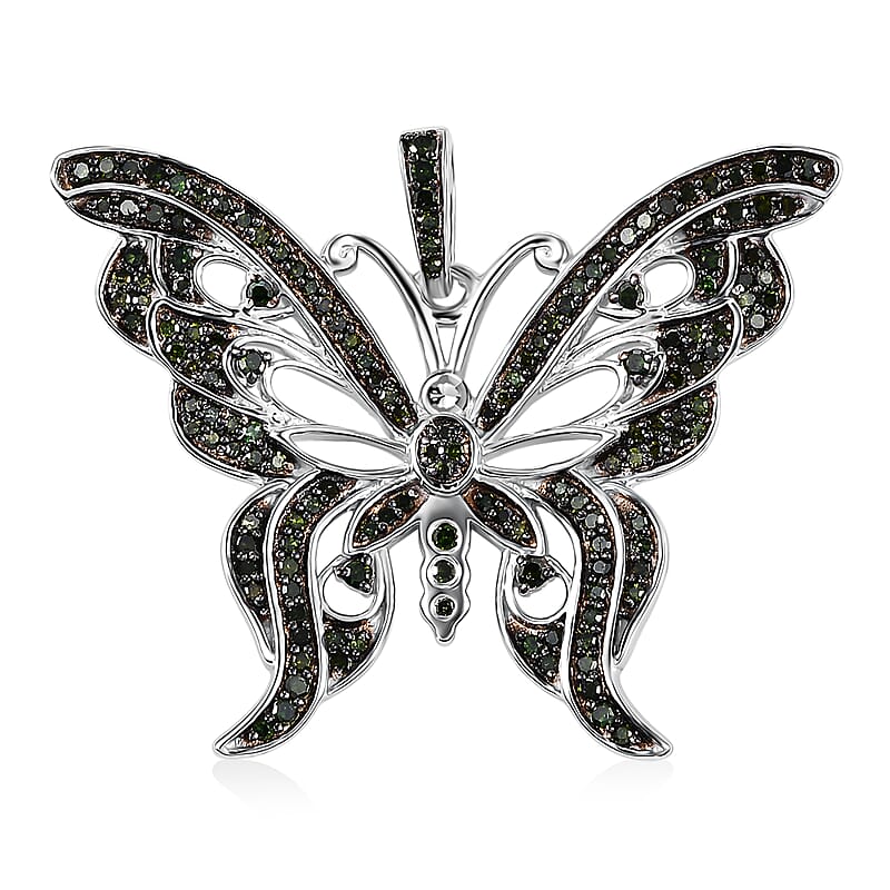 Green Diamond 0.55 ctw Pendant in Rhodium Over Sterling Silver