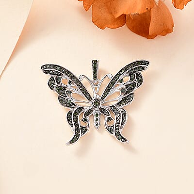 Green Diamond 0.55 ctw Pendant in Rhodium Over Sterling Silver