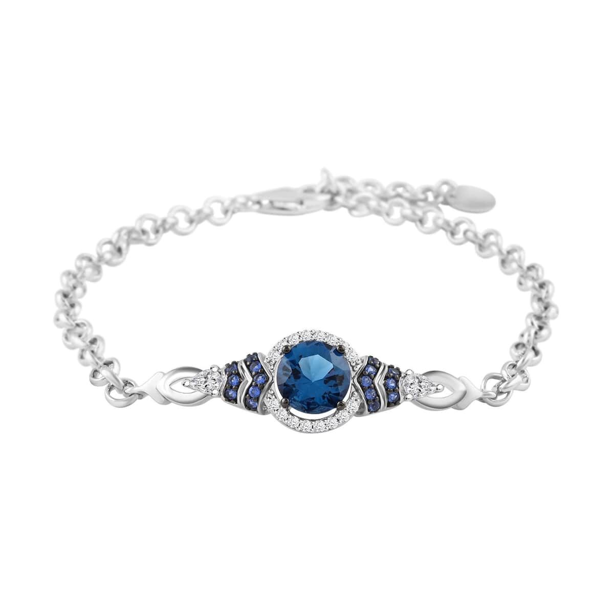 London Blue Topaz, Simulated Blue and White Diamond Bracelet in Silvertone (8.00 In) 2.75 ctw image number 0