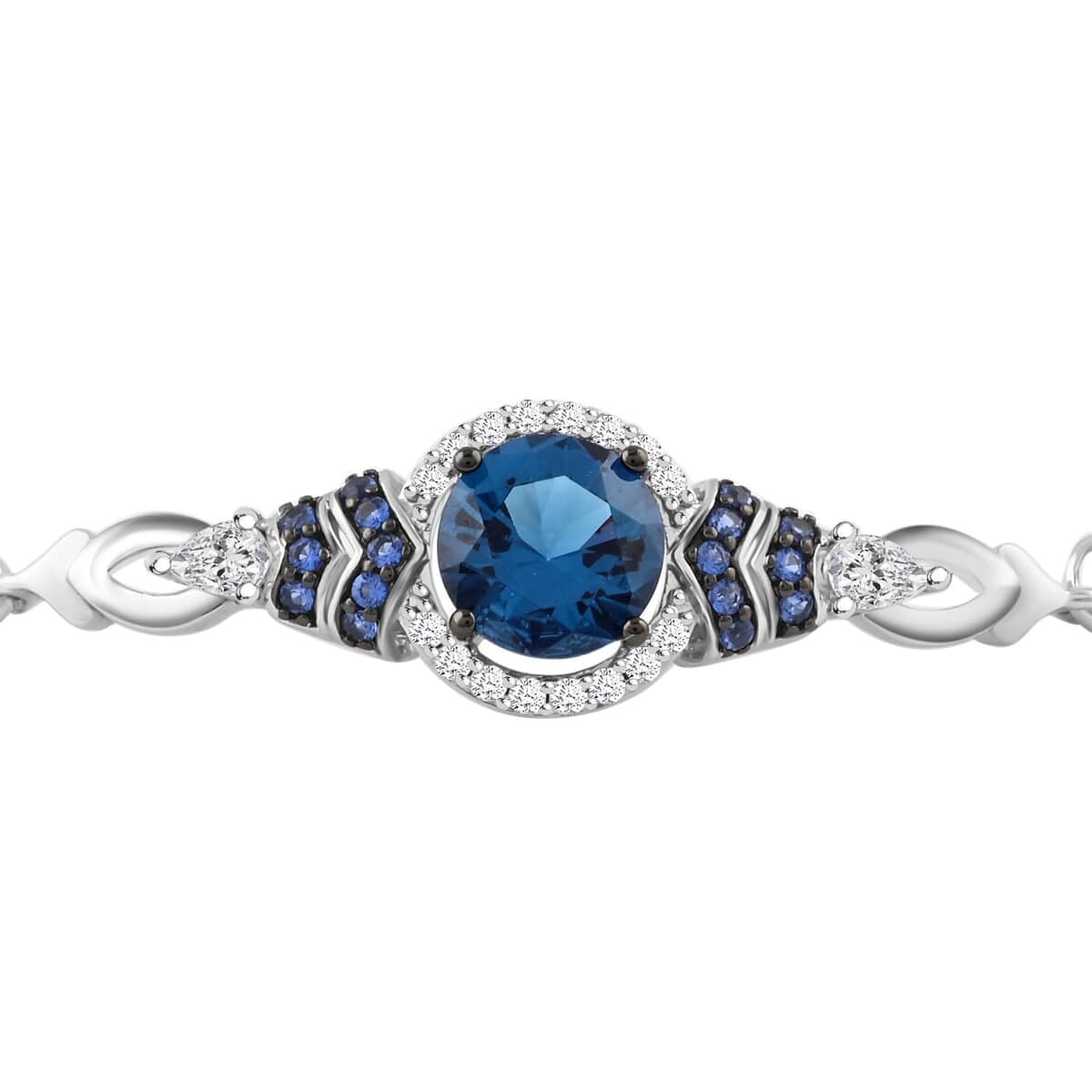 London Blue Topaz, Simulated Blue and White Diamond Bracelet in Silvertone (8.00 In) 2.75 ctw image number 2