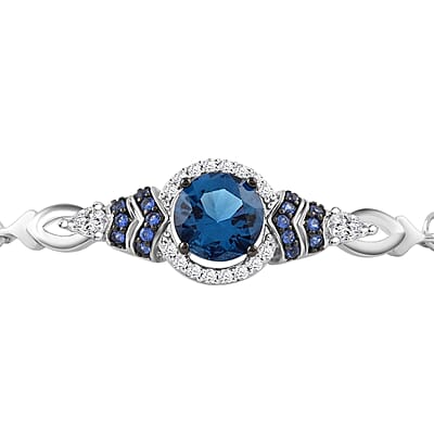 London Blue Topaz, Simulated Blue and White Diamond Bracelet in Silvertone (8.00 In) 2.75 ctw