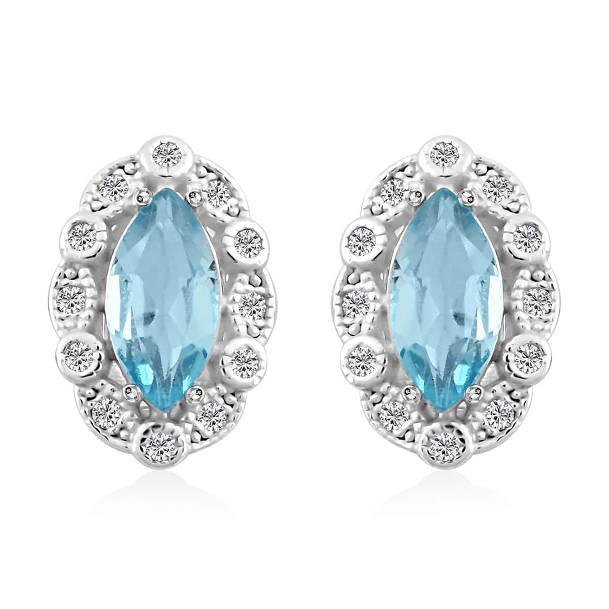 Blue Topaz and Simulated Diamond 1.85 ctw Earrings in Sterling Silver image number 0