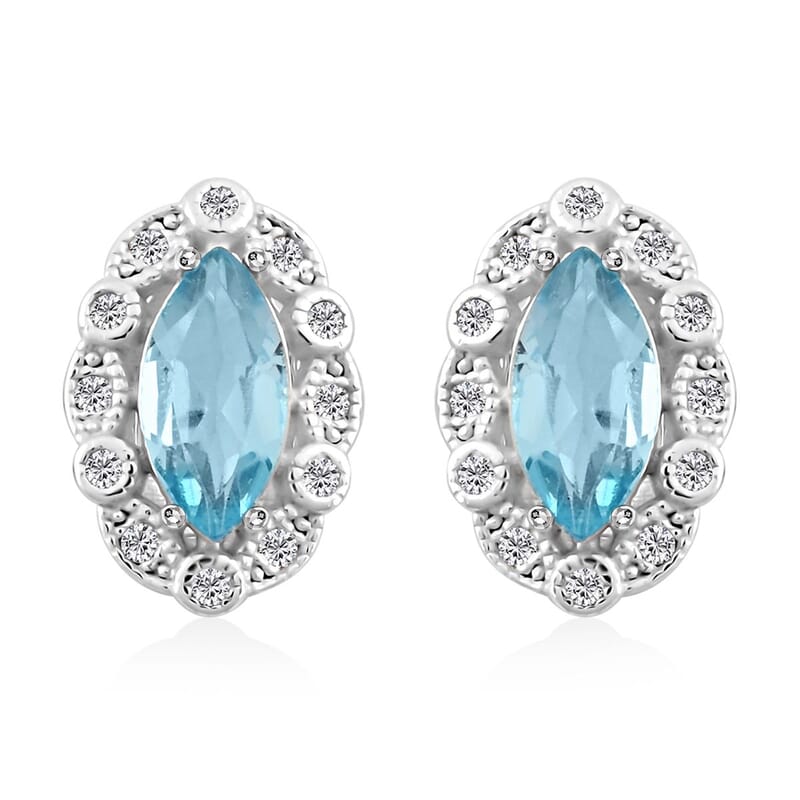Blue Topaz and Simulated Diamond 1.85 ctw Earrings in Sterling Silver