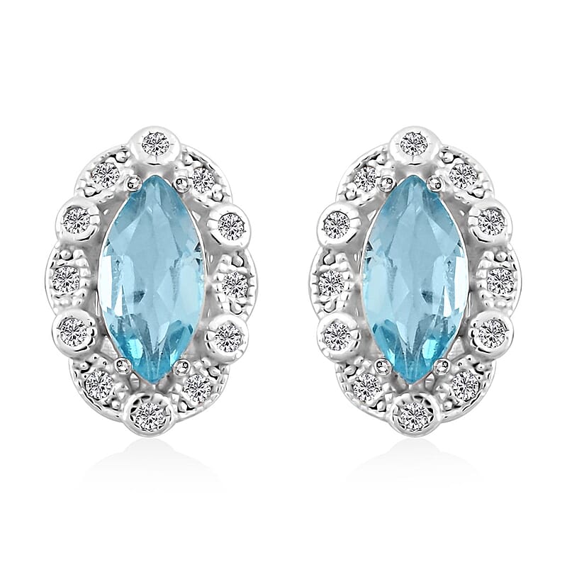 Blue Topaz and Simulated Diamond 1.85 ctw Earrings in Sterling Silver