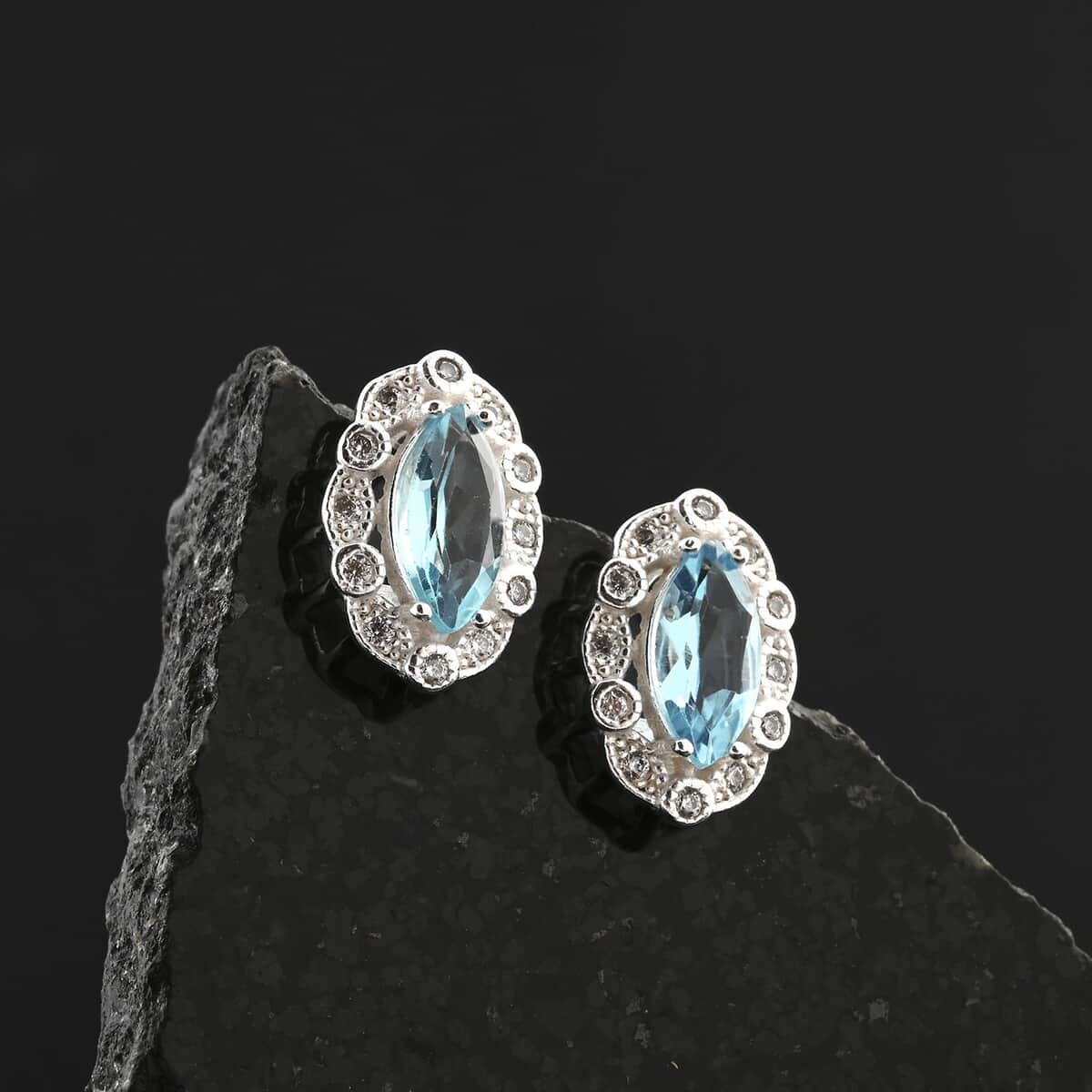 Blue Topaz and Simulated Diamond 1.85 ctw Earrings in Sterling Silver image number 1