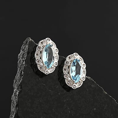Blue Topaz and Simulated Diamond 1.85 ctw Earrings in Sterling Silver