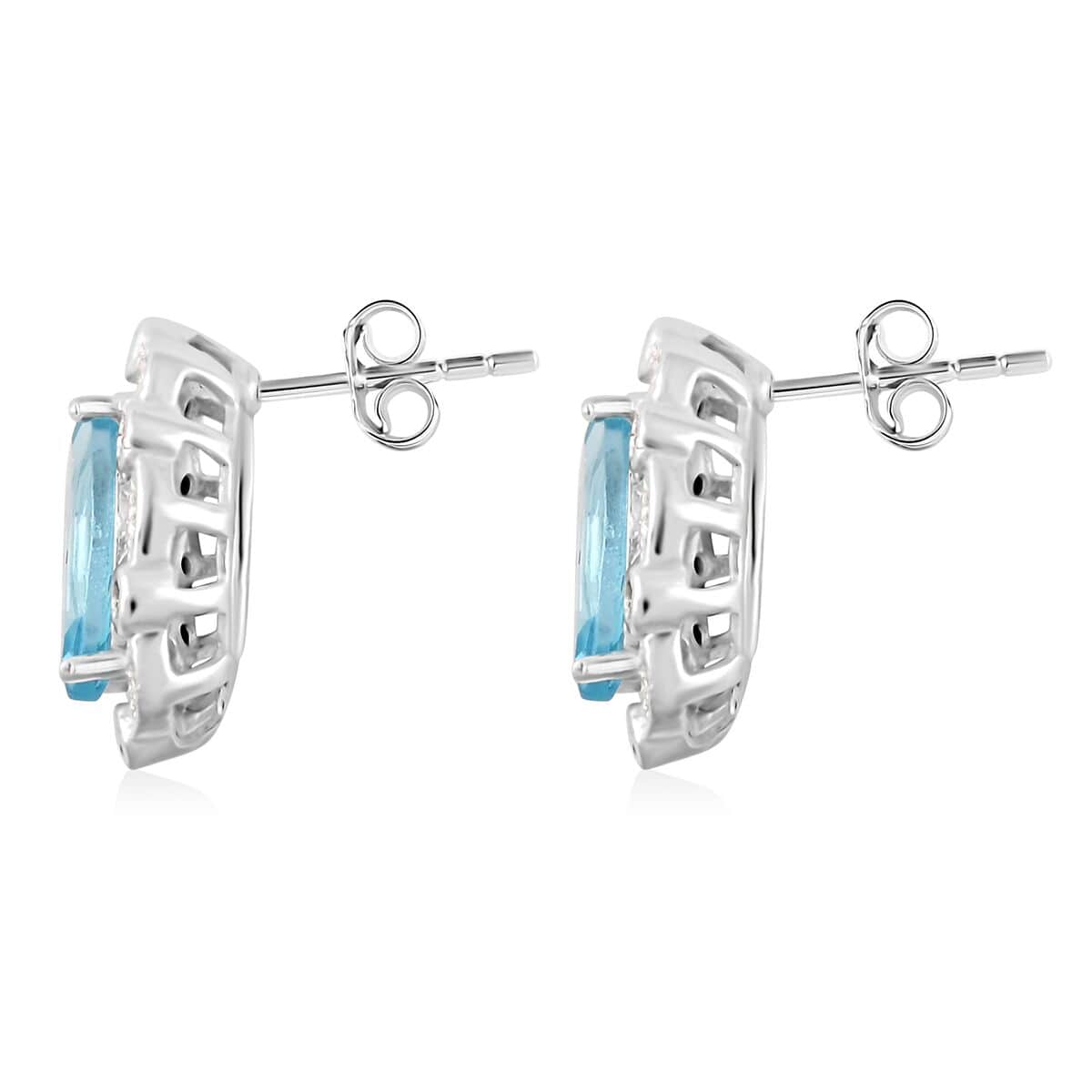 Blue Topaz and Simulated Diamond 1.85 ctw Earrings in Sterling Silver image number 3