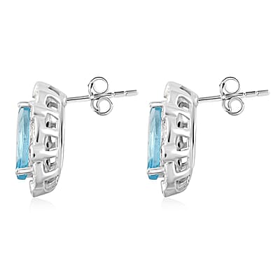 Blue Topaz and Simulated Diamond 1.85 ctw Earrings in Sterling Silver