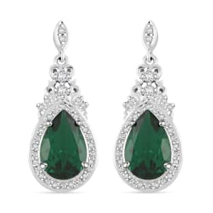 Simulated Emerald and Simulated Diamond 6.20 ctw Earrings in Silvertone