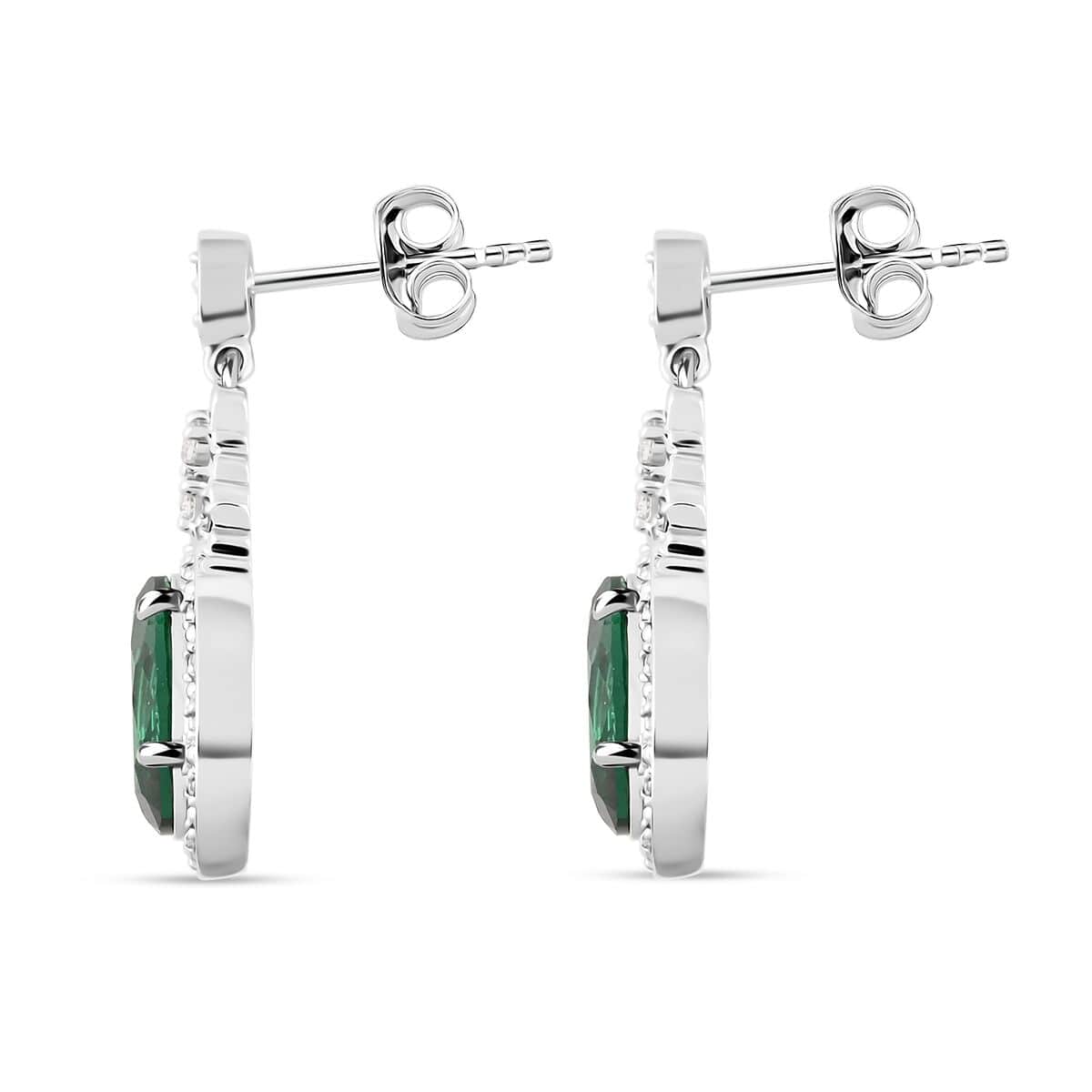 Simulated Emerald and Simulated Diamond 6.20 ctw Earrings in Silvertone image number 3