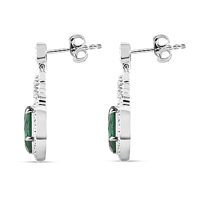 Simulated Emerald and Simulated Diamond 6.20 ctw Earrings in Silvertone