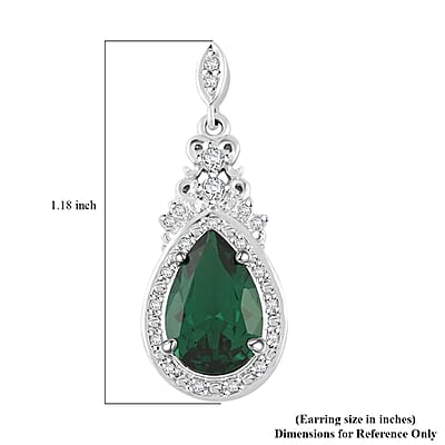 Simulated Emerald and Simulated Diamond 6.20 ctw Earrings in Silvertone