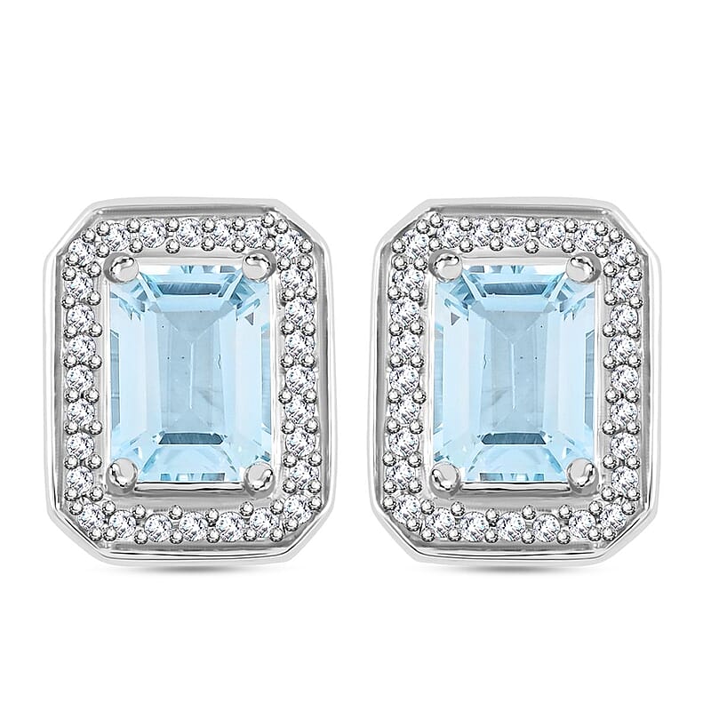 Blue Topaz and Simulated Diamond 4.00 ctw Earrings in Silvertone