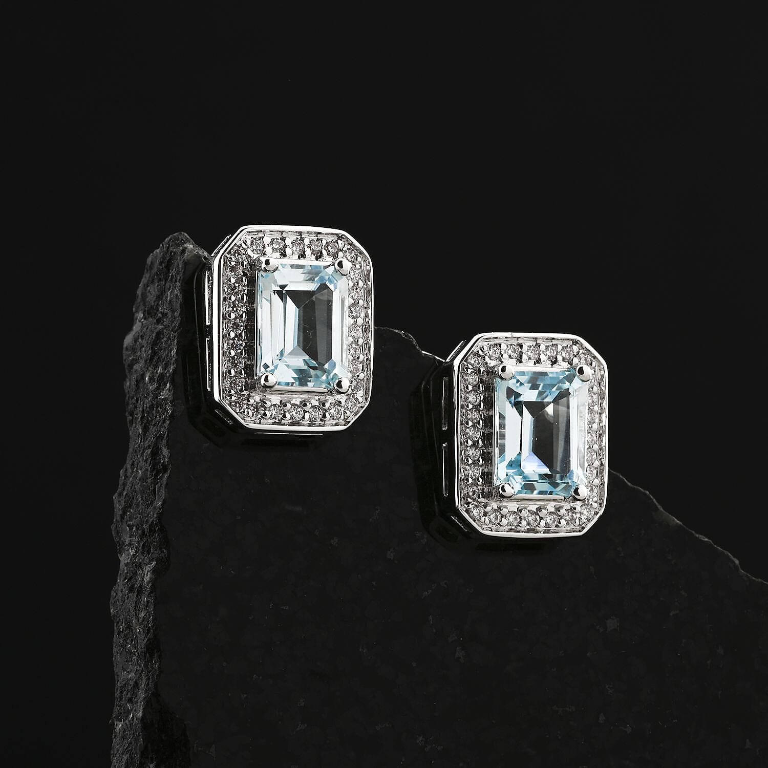 Blue Topaz and Simulated Diamond 4.00 ctw Earrings in Silvertone
