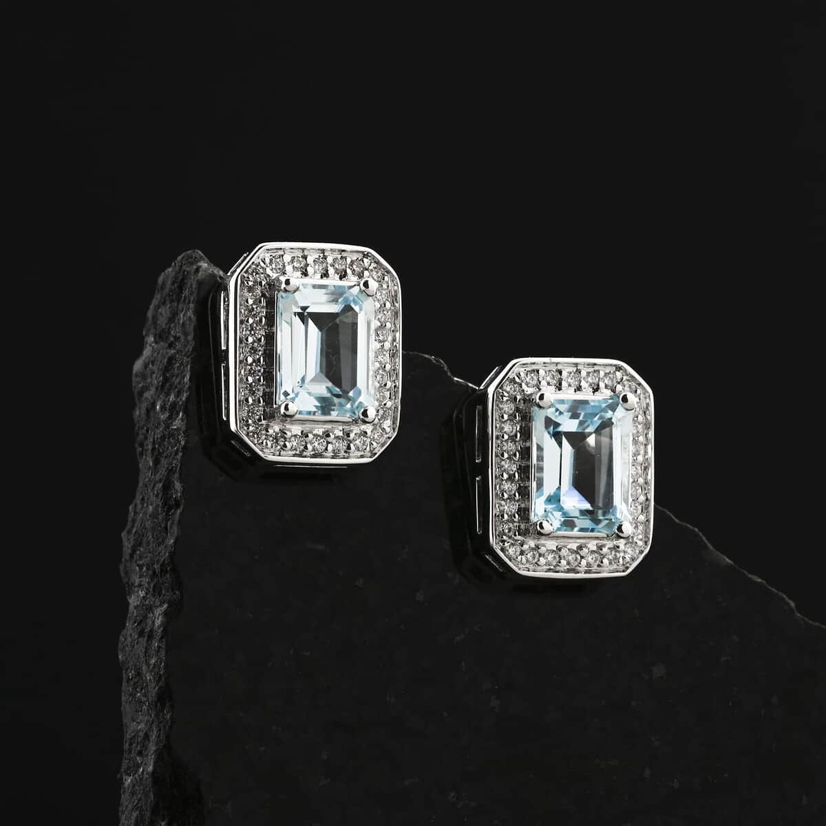 Blue Topaz and Simulated Diamond 4.00 ctw Earrings in Silvertone image number 1