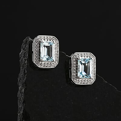 Blue Topaz and Simulated Diamond 4.00 ctw Earrings in Silvertone
