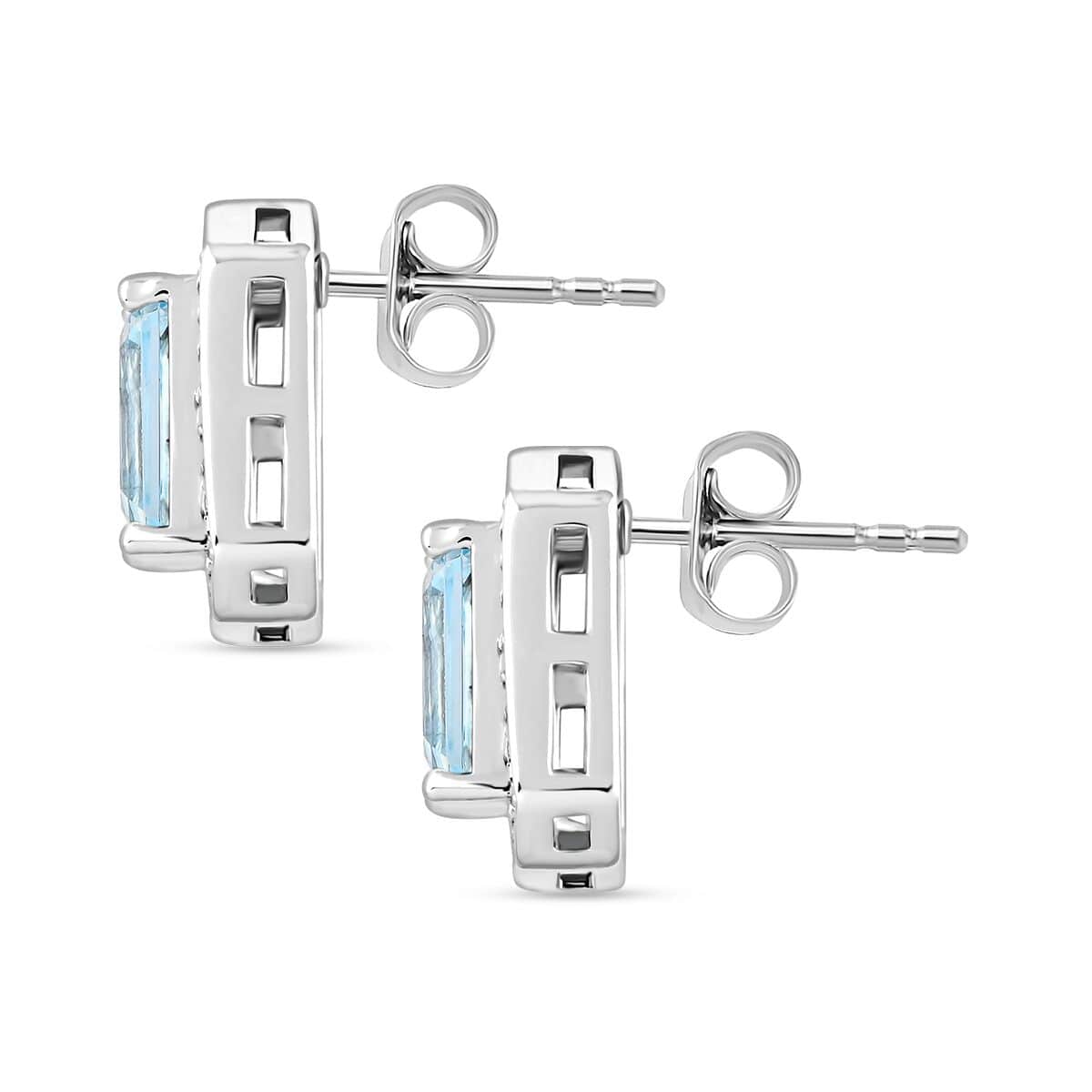 Blue Topaz and Simulated Diamond 4.00 ctw Earrings in Silvertone image number 3