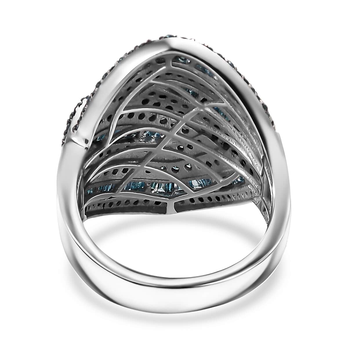 Blue Diamond (IR) Ring in Rhodium Over Sterling Silver (Size 6.0) 1.50 ctw image number 4