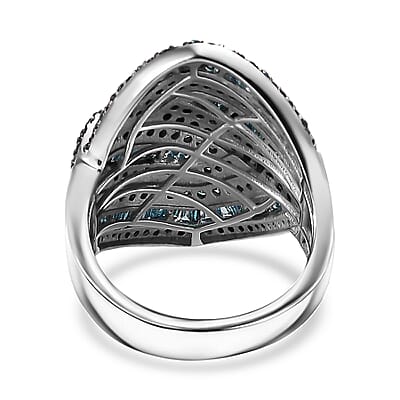 D'Joy Blue Diamond 1.50 ctw Wave Ring in Rhodium Over Sterling Silver (Size 6.0)