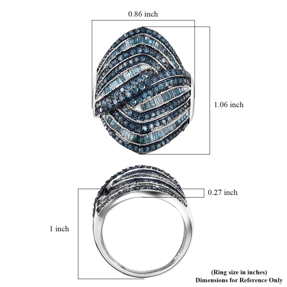 Blue Diamond (IR) Ring in Rhodium Over Sterling Silver (Size 6.0) 1.50 ctw image number 5