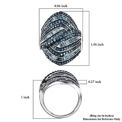 D'Joy Blue Diamond 1.50 ctw Wave Ring in Rhodium Over Sterling Silver (Size 6.0)
