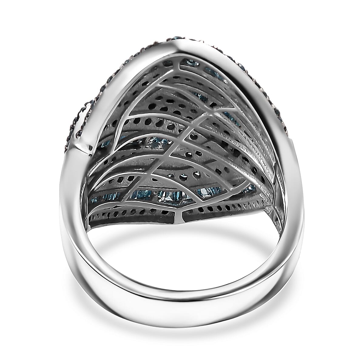 Blue Diamond 1.50 ctw Wave Ring in Rhodium Over Sterling Silver (Size 8.0) image number 4