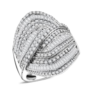 Diamond 1.50 ctw Wave Ring in Rhodium Over Sterling Silver (Size 7.0)