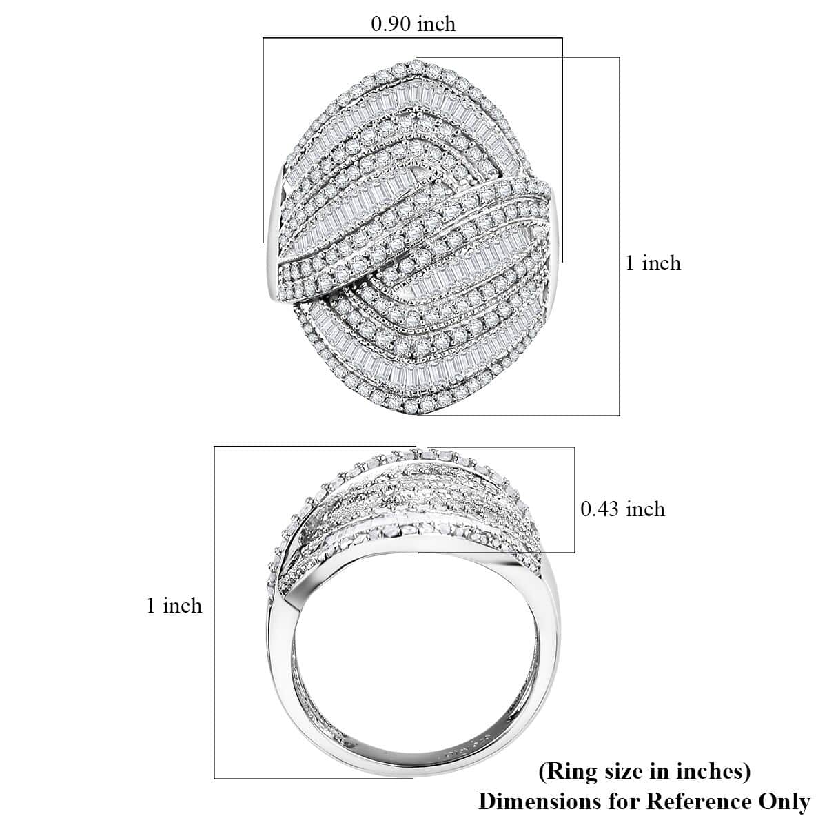 Diamond 1.50 ctw Wave Ring in Rhodium Over Sterling Silver (Size 7.0) image number 5