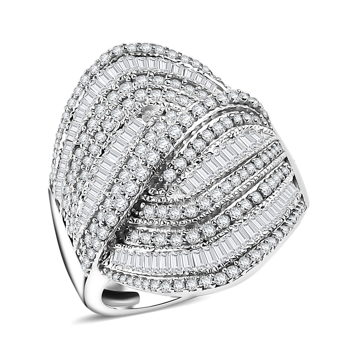 Diamond 1.50 ctw Wave Ring in Rhodium Over Sterling Silver (Size 8.0) image number 0