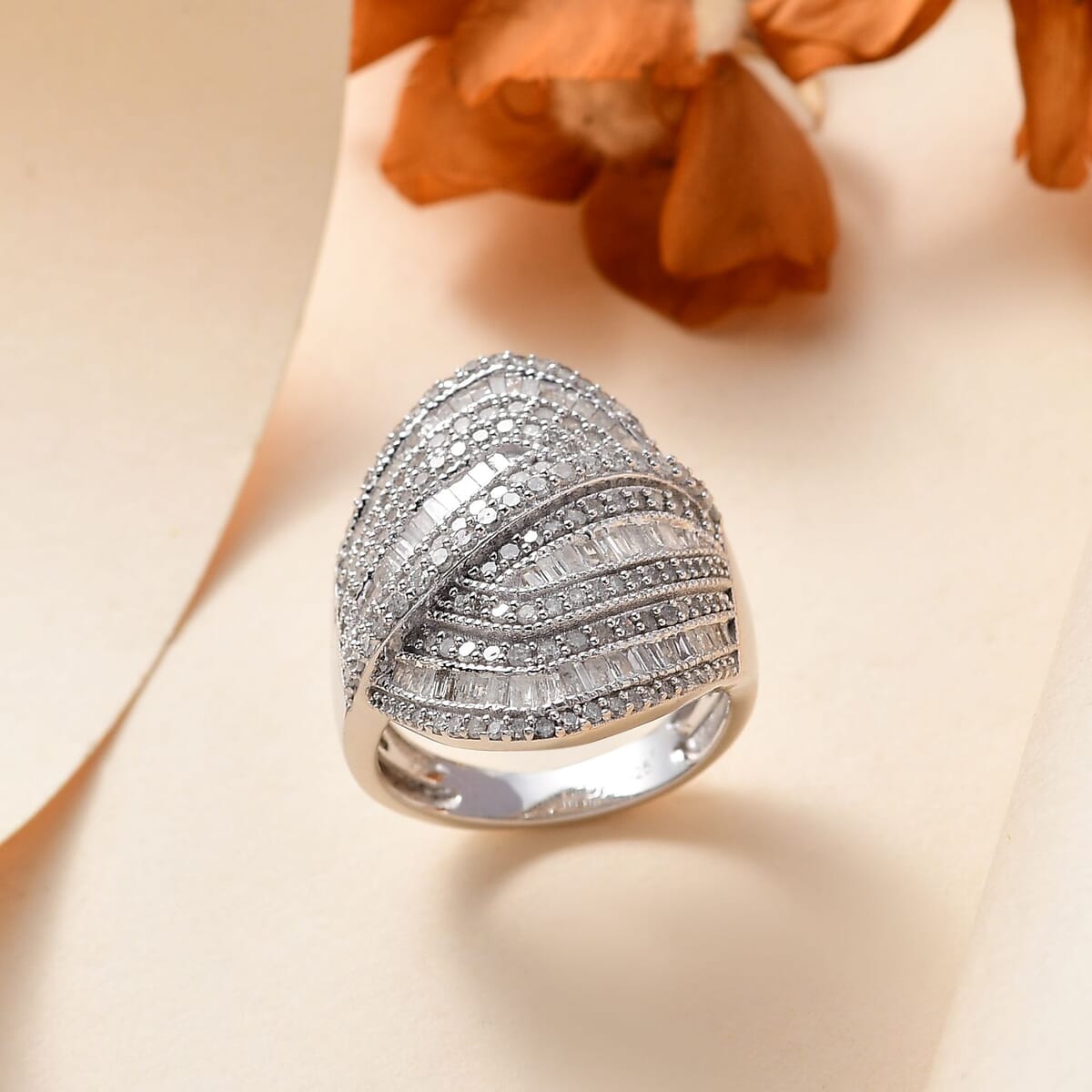 Diamond 1.50 ctw Wave Ring in Rhodium Over Sterling Silver (Size 8.0) image number 1