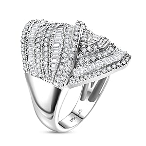 Diamond 1.50 ctw Wave Ring in Rhodium Over Sterling Silver (Size 8.0)