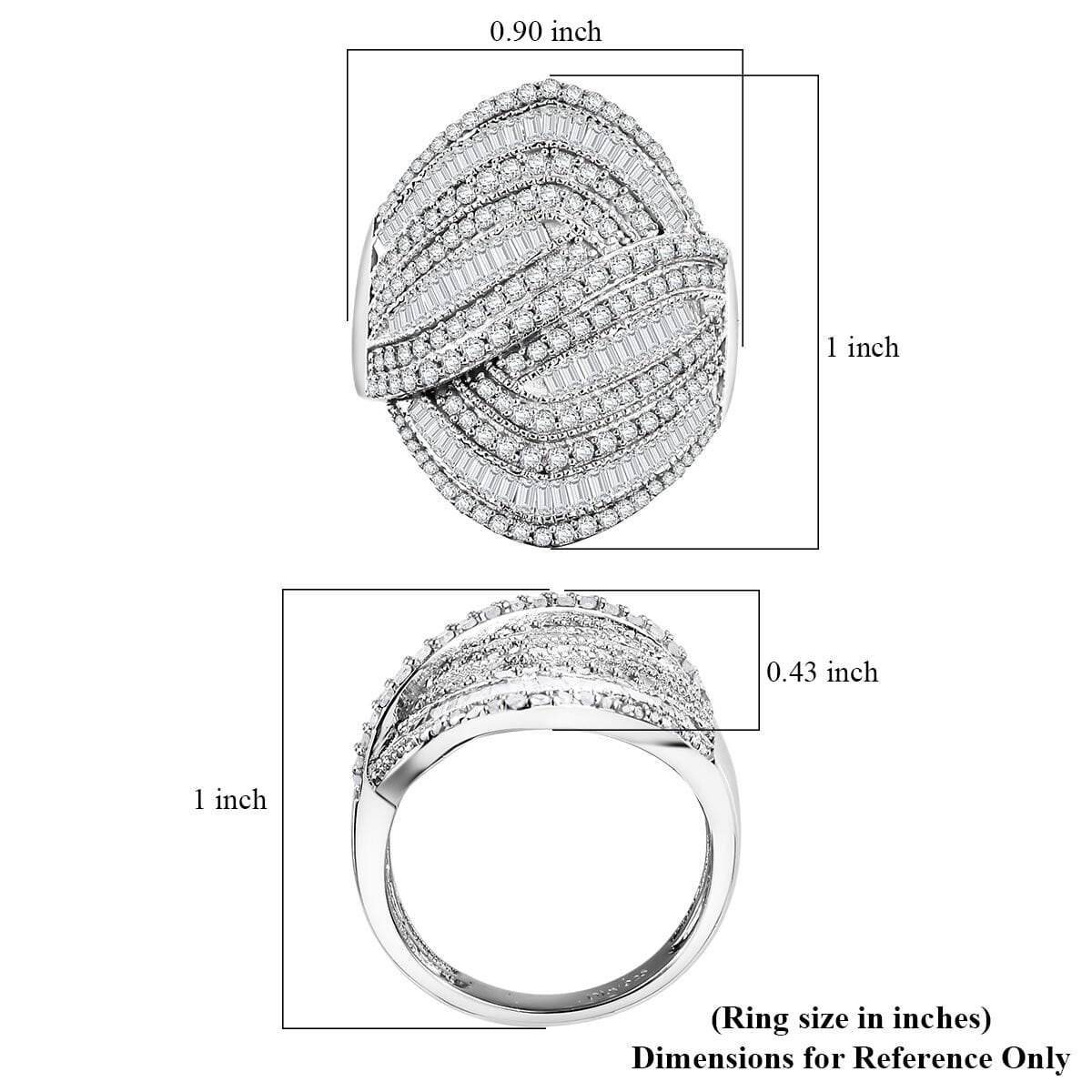 Diamond 1.50 ctw Wave Ring in Rhodium Over Sterling Silver (Size 8.0) image number 5