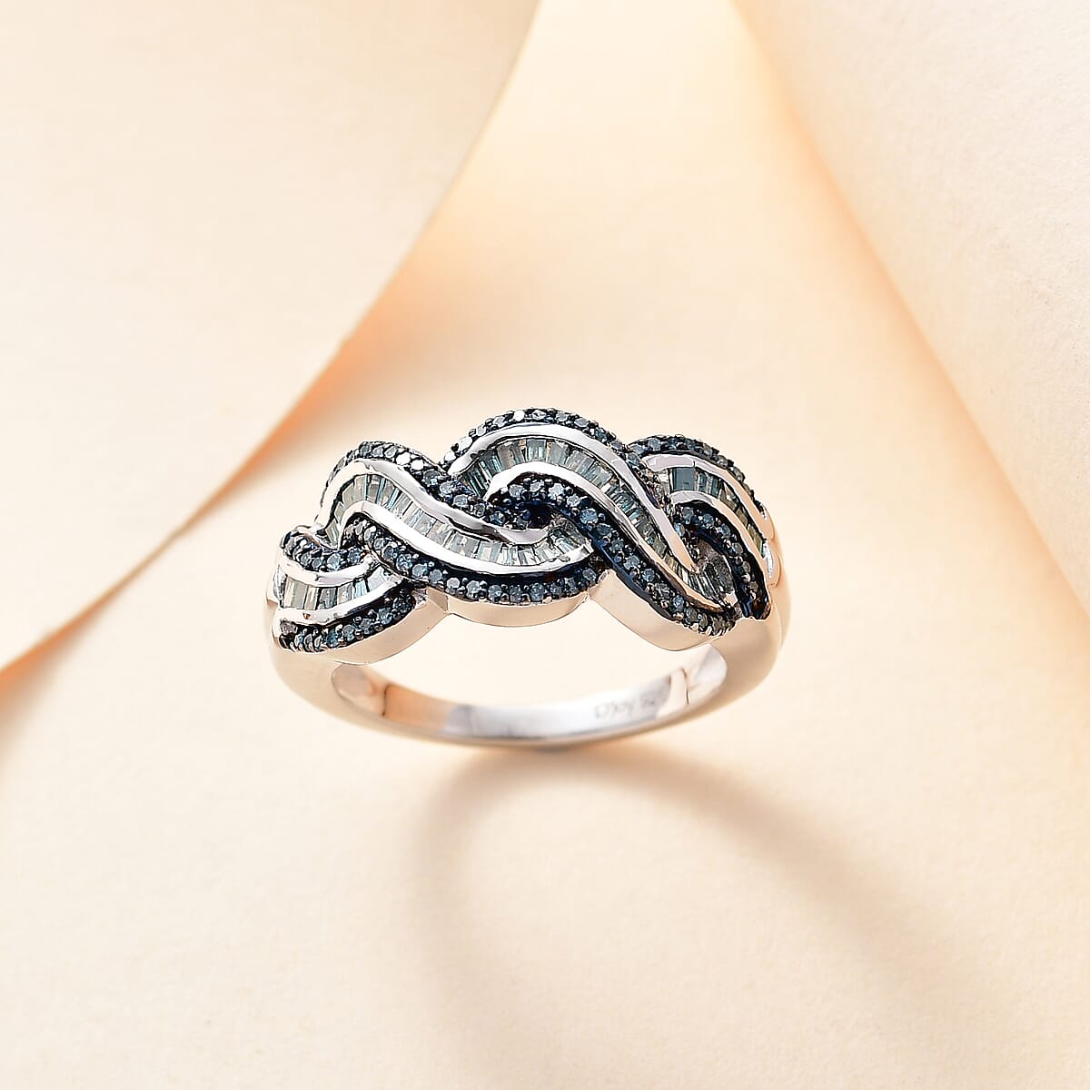 Blue Diamond 0.75 ctw Twisted Ring in Rhodium Over Sterling Silver (Size 8.0) image number 1