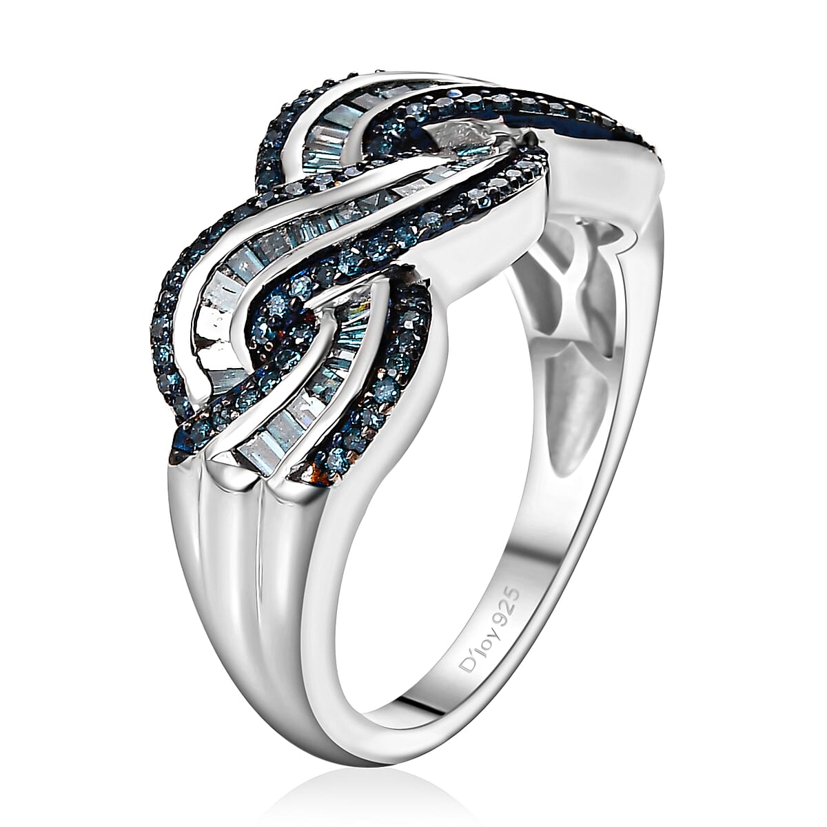 Blue Diamond 0.75 ctw Twisted Ring in Rhodium Over Sterling Silver (Size 8.0) image number 3