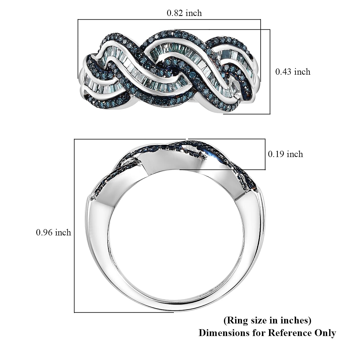 Blue Diamond 0.75 ctw Twisted Ring in Rhodium Over Sterling Silver (Size 8.0) image number 5