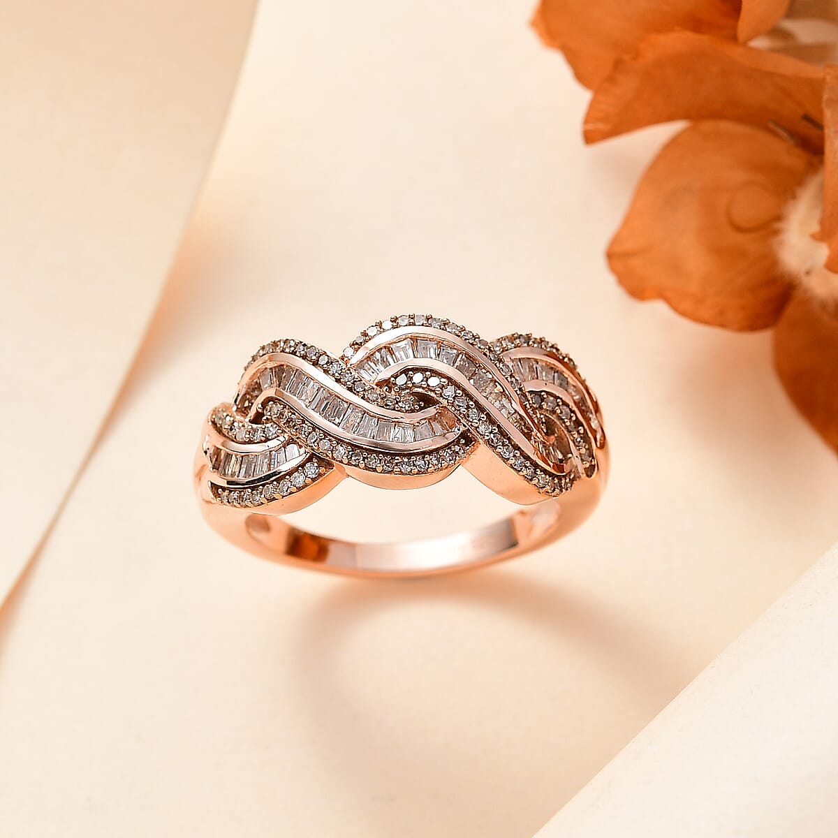 Natural Champagne Diamond Ring in 18K Vermeil RG Over Sterling Silver (Size 6.0) 0.75 ctw image number 1