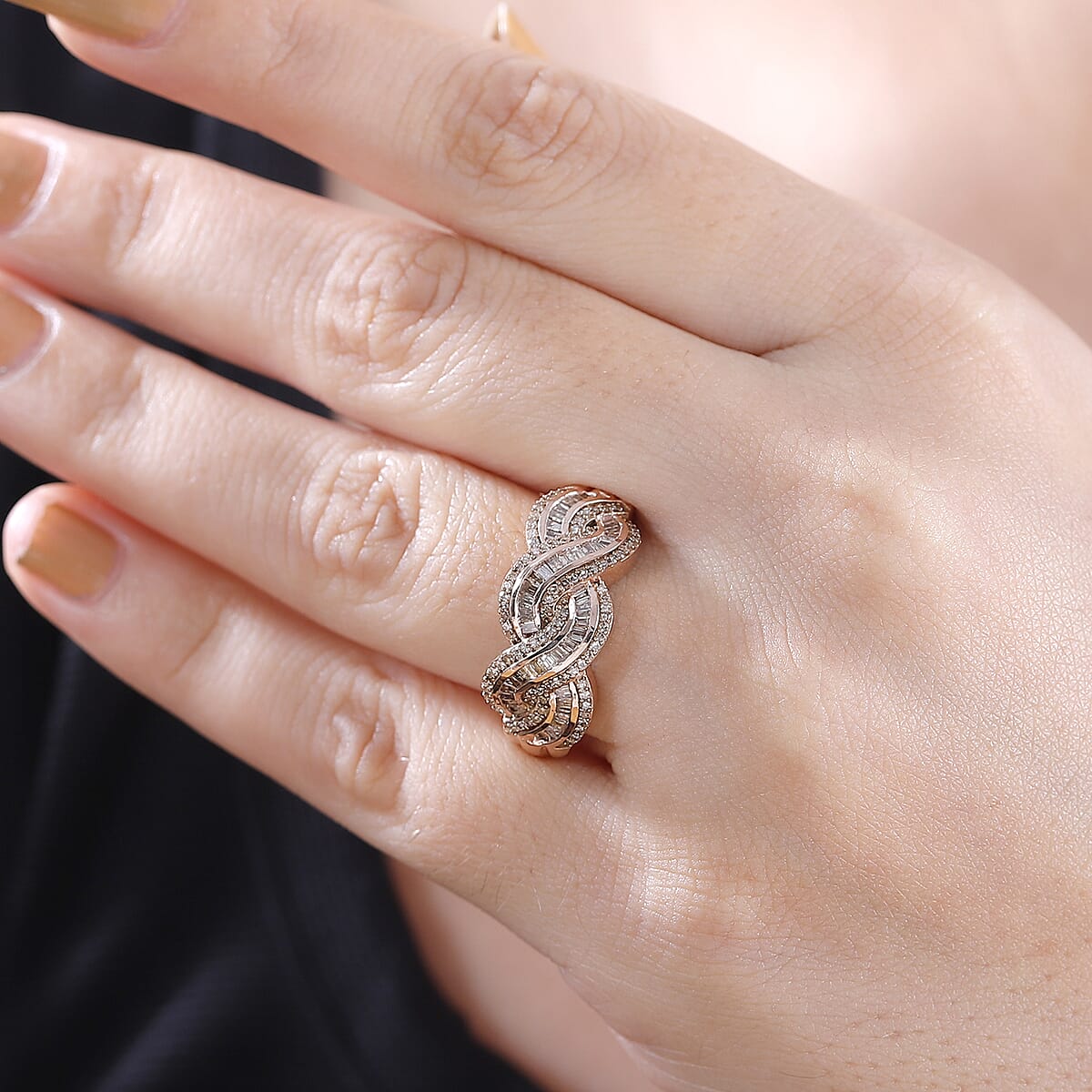 Natural Champagne Diamond Ring in 18K Vermeil RG Over Sterling Silver (Size 6.0) 0.75 ctw image number 2