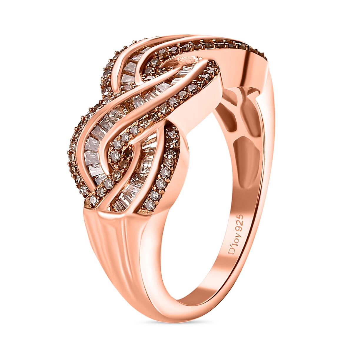 Natural Champagne Diamond Ring in 18K Vermeil RG Over Sterling Silver (Size 6.0) 0.75 ctw image number 3