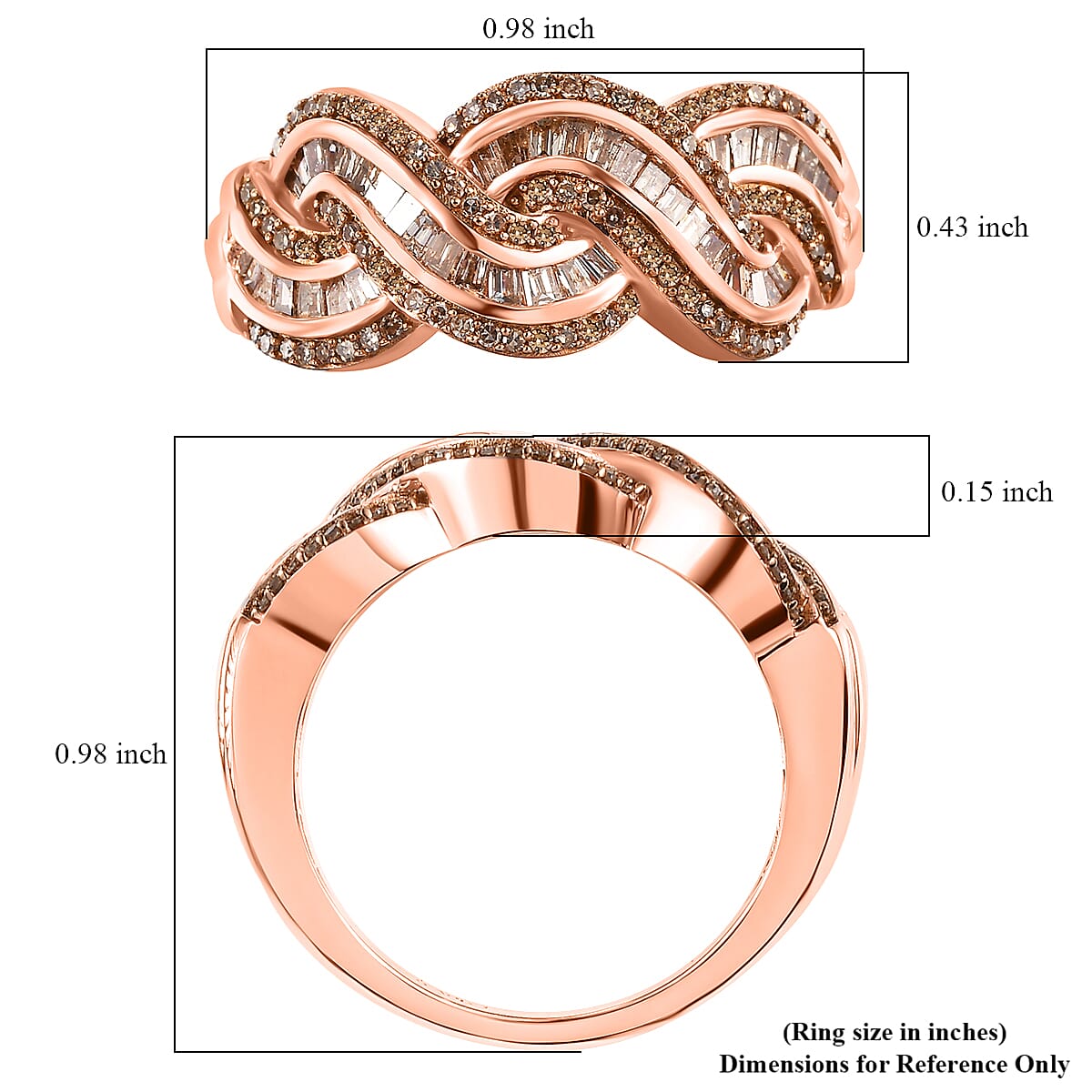 Natural Champagne Diamond Ring in 18K Vermeil RG Over Sterling Silver (Size 6.0) 0.75 ctw image number 5