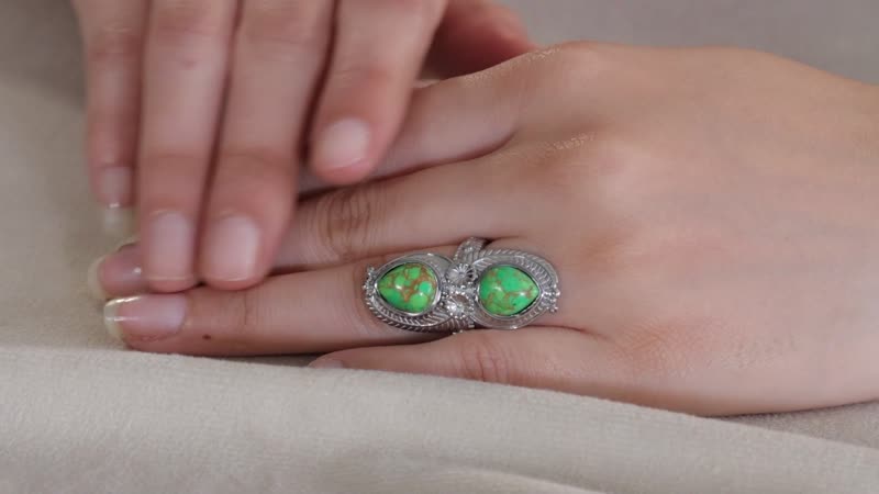 Mojave Green Turquoise Feather Ring in Stainless Steel (Size 10.0) 5.75 ctw
