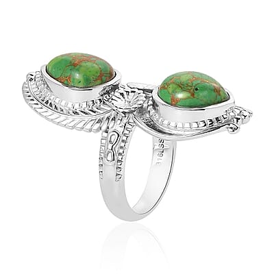 Mojave Green Turquoise 5.75 ctw Feather Ring in Stainless Steel (Size 10.0)