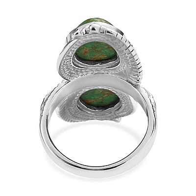 Mojave Green Turquoise 5.75 ctw Feather Ring in Stainless Steel (Size 10.0)