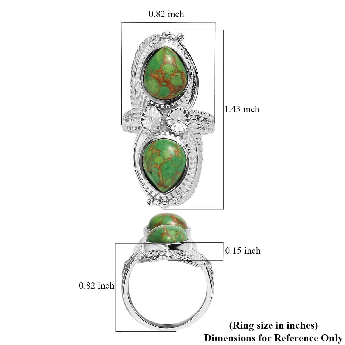 Mojave Green Turquoise 5.75 ctw Feather Ring in Stainless Steel (Size 10.0) image number 5