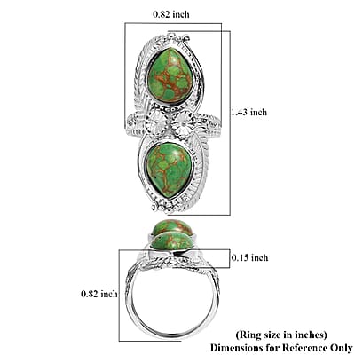 Mojave Green Turquoise 5.75 ctw Feather Ring in Stainless Steel (Size 10.0)