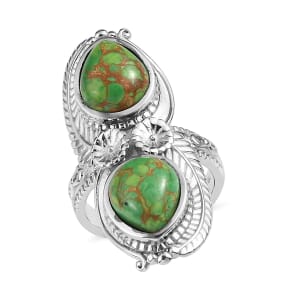 Mojave Green Turquoise 5.75 ctw Feather Ring in Stainless Steel (Size 11.0)