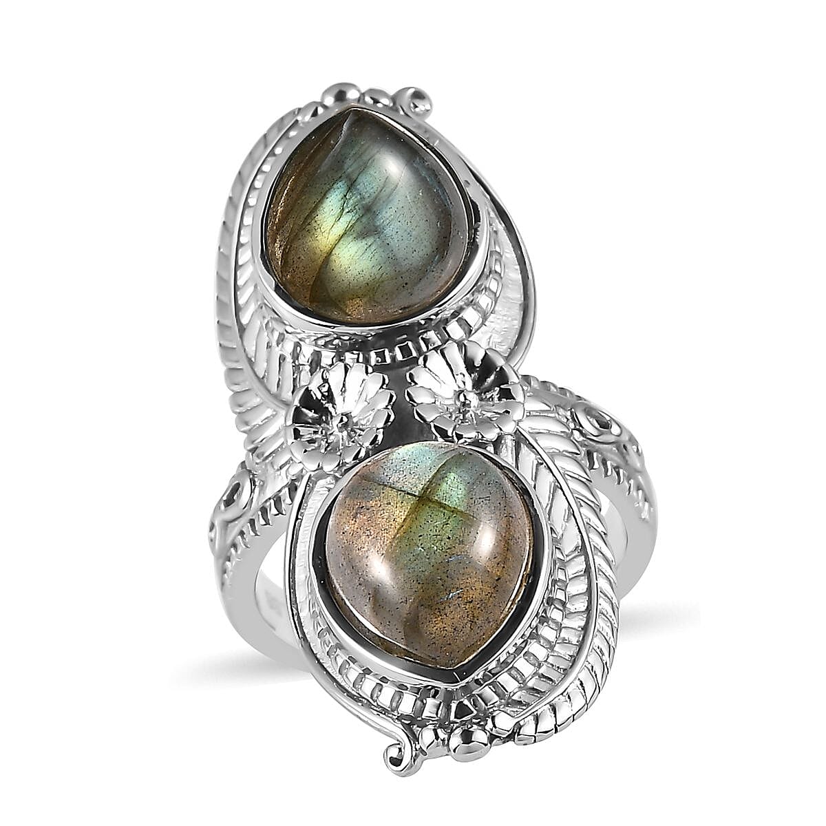 Malagasy Labradorite 7.90 ctw Feather Ring in Stainless Steel (Size 7.0) image number 0