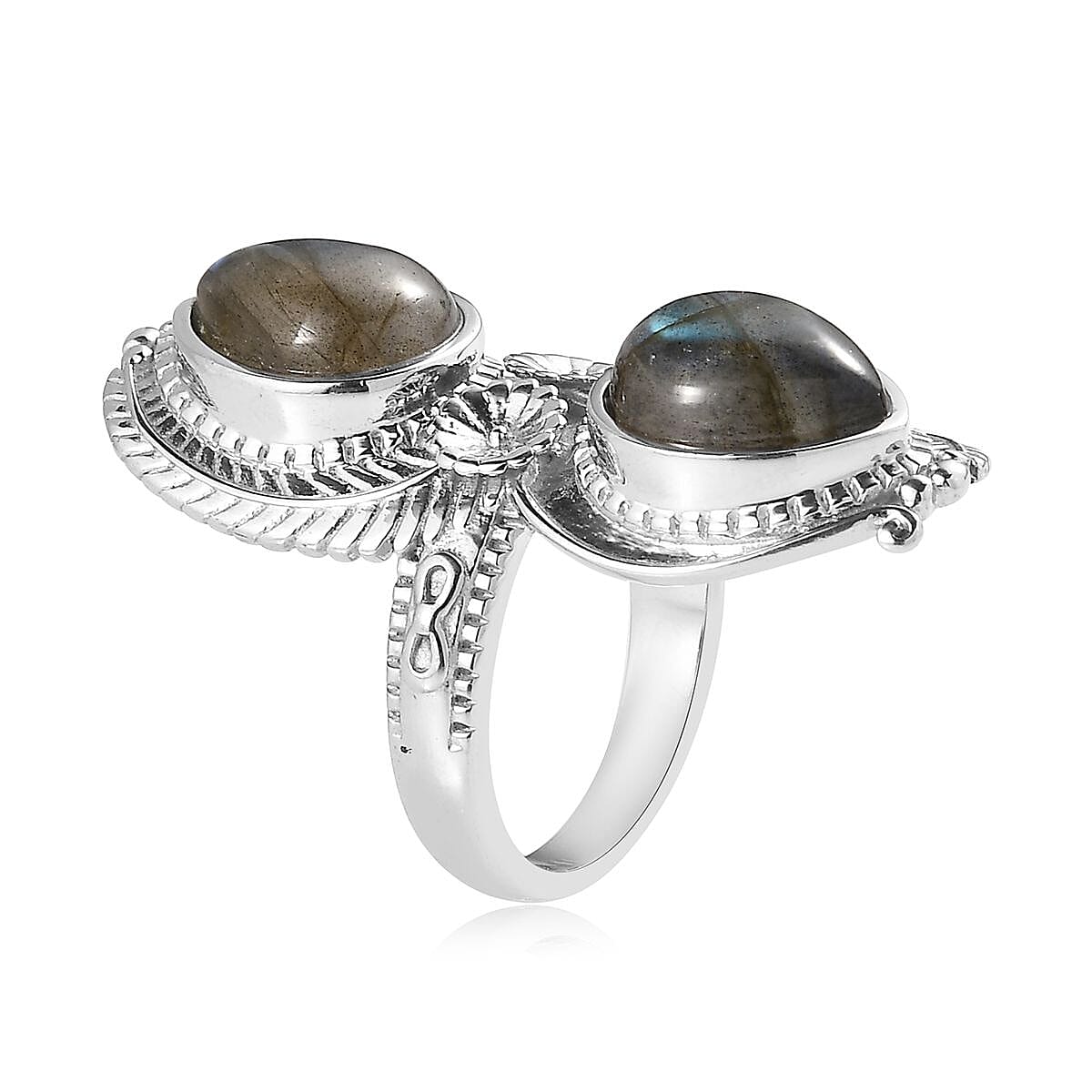Malagasy Labradorite 7.90 ctw Feather Ring in Stainless Steel (Size 7.0) image number 3