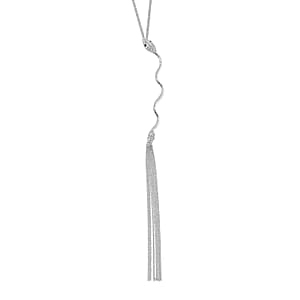 White and Black Austrian Crystal Snake Necklace in Silvertone 20-22 Inches